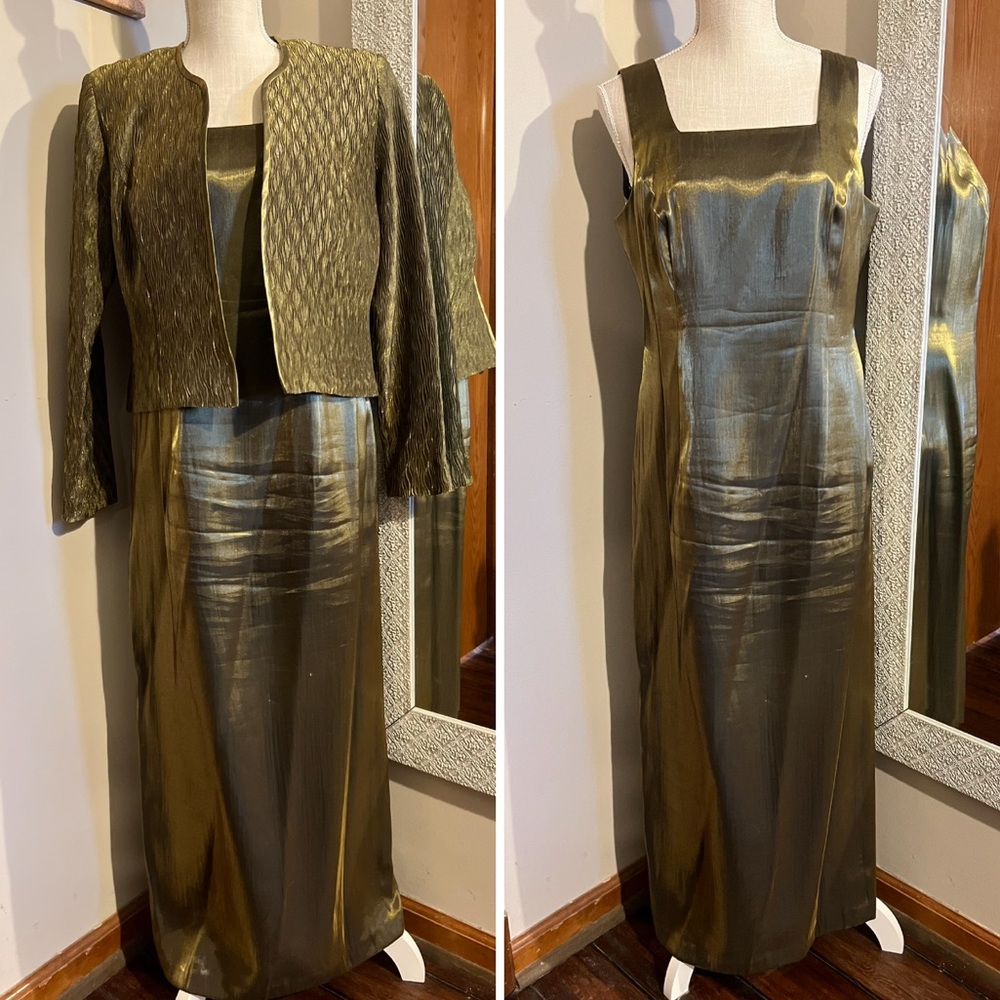 R & M RICHARDS BY KAREN WONG Vintage Floor Length Gown Metallic Gold Formal 10